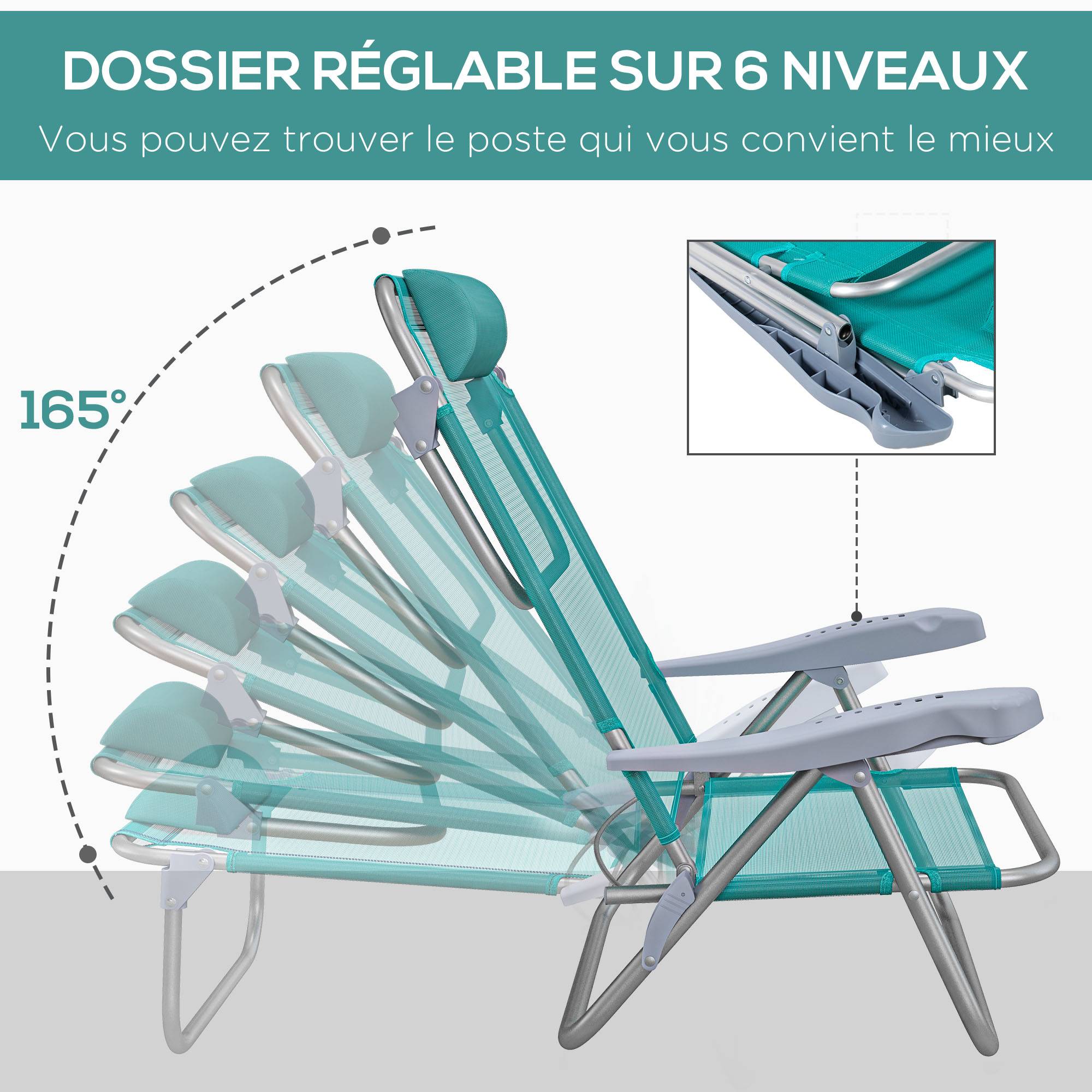 Lot de 2 chaises de jardin pliantes aluminium et maille 62 x 65 x 80 cm - PANGIVO - Image 7