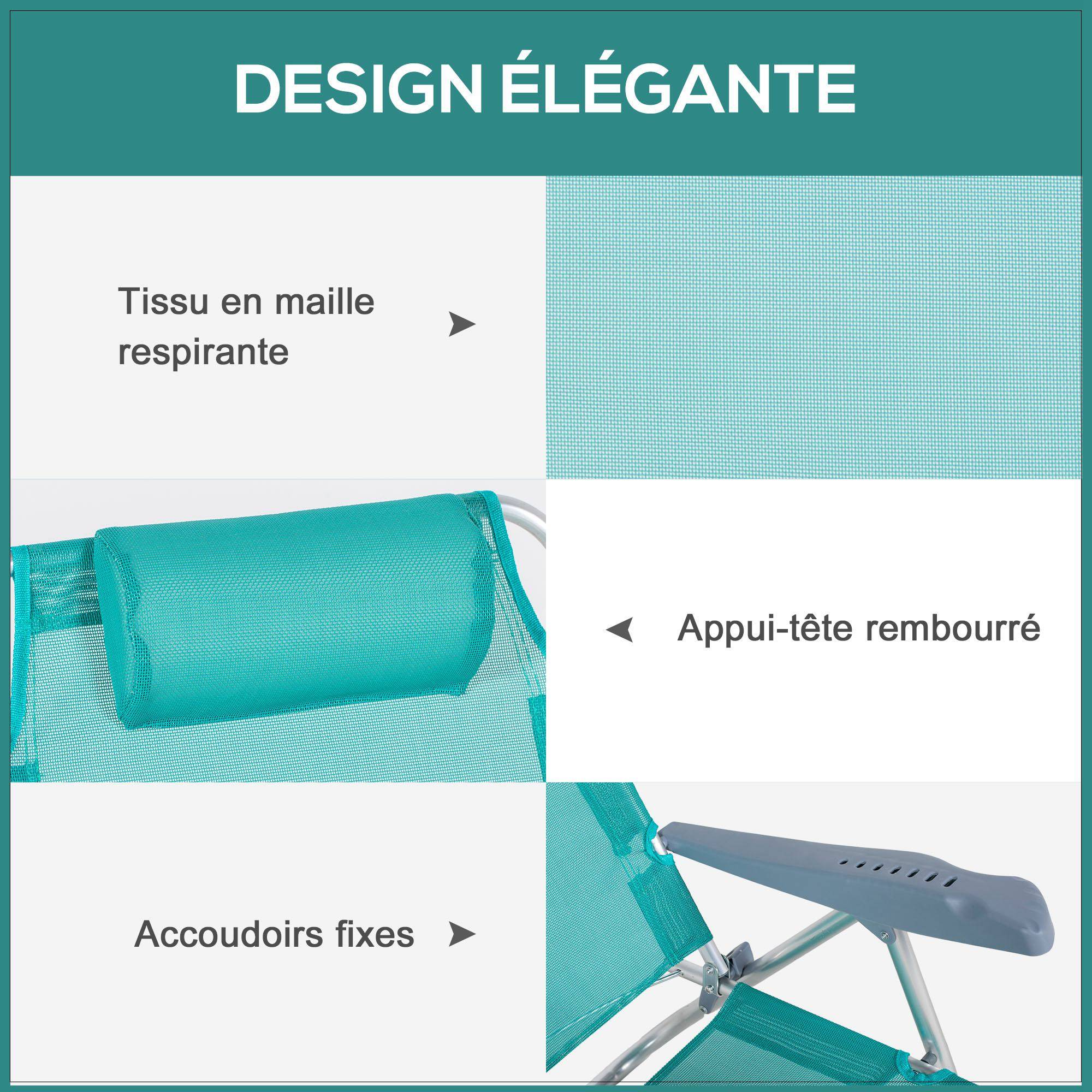 Lot de 2 chaises de jardin pliantes aluminium et maille 62 x 65 x 80 cm - PANGIVO - Image 8