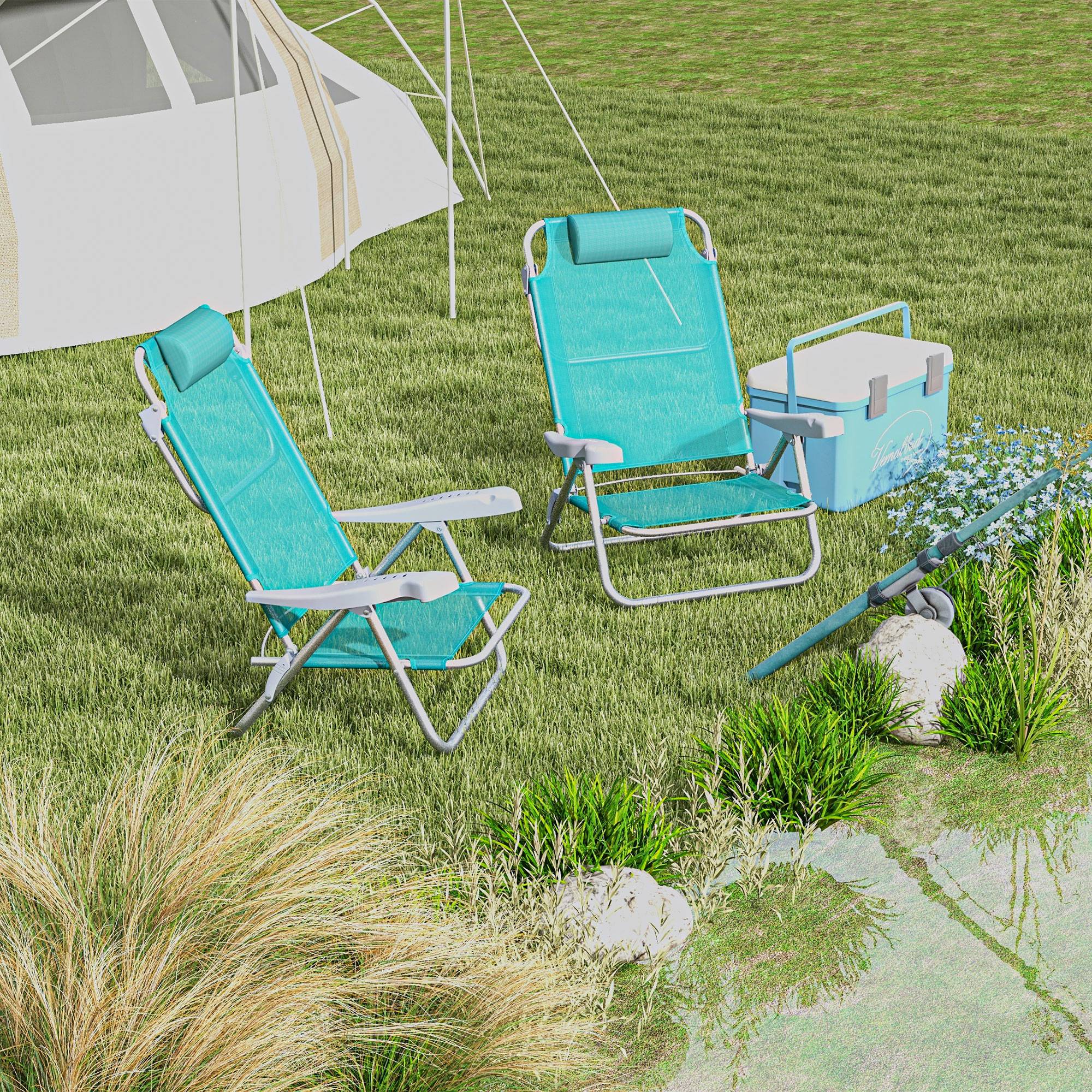 Lot de 2 chaises de jardin pliantes aluminium et maille 62 x 65 x 80 cm - PANGIVO - Image 3