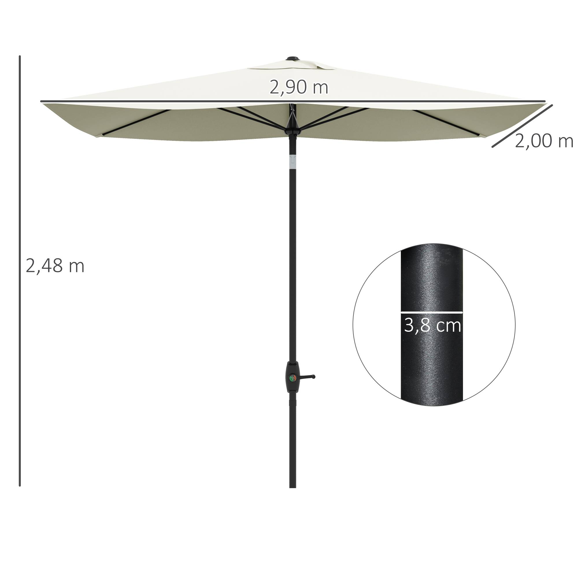 Outsunny - Parasol droit rectangulaire inclinable 2x3m manivelle polyester 180g/m² imperméable haute densité beige - Outsunny - Image 3