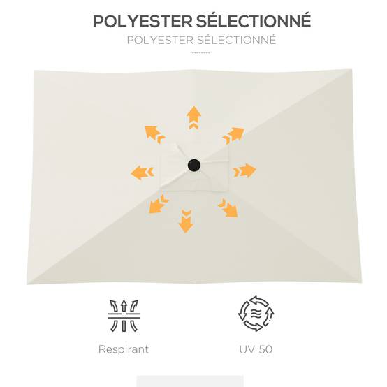 Outsunny - Parasol droit rectangulaire inclinable 2x3m manivelle polyester 180g/m² imperméable haute densité beige - Outsunny - Image 6