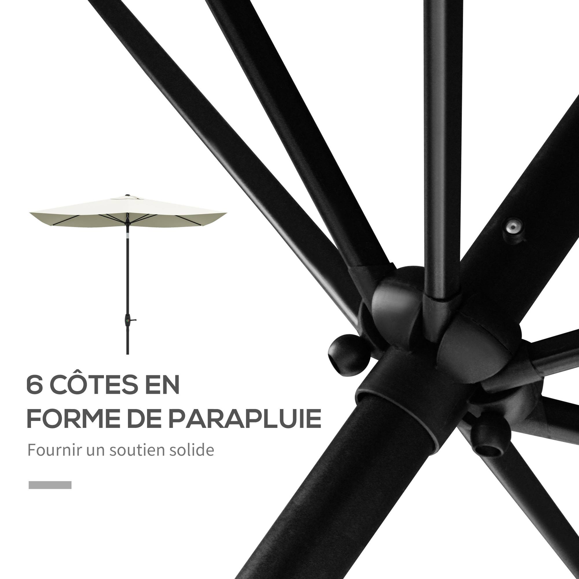 Outsunny - Parasol droit rectangulaire inclinable 2x3m manivelle polyester 180g/m² imperméable haute densité beige - Outsunny - Image 7
