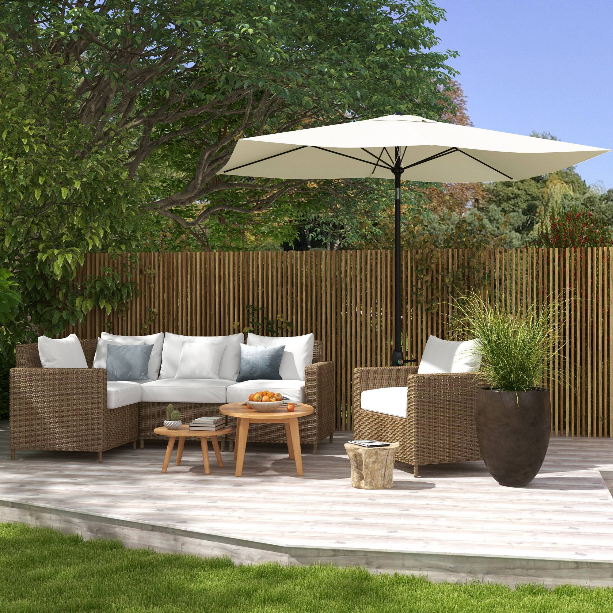Outsunny - Parasol droit rectangulaire inclinable 2x3m manivelle polyester 180g/m² imperméable haute densité beige - Outsunny - Image 2