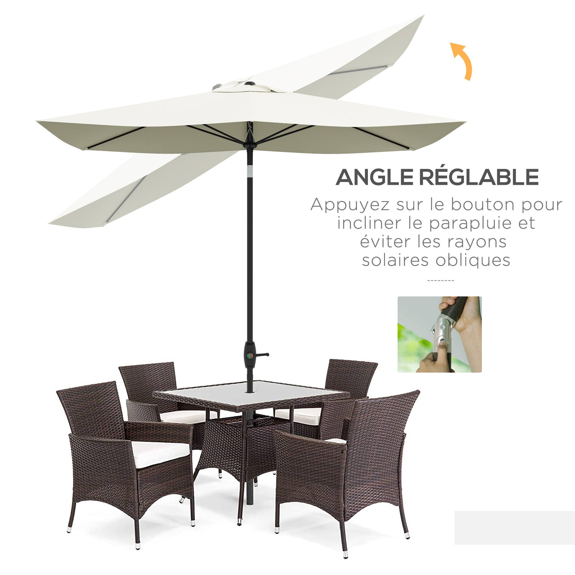 Outsunny - Parasol droit rectangulaire inclinable 2x3m manivelle polyester 180g/m² imperméable haute densité beige - Outsunny - Image 4