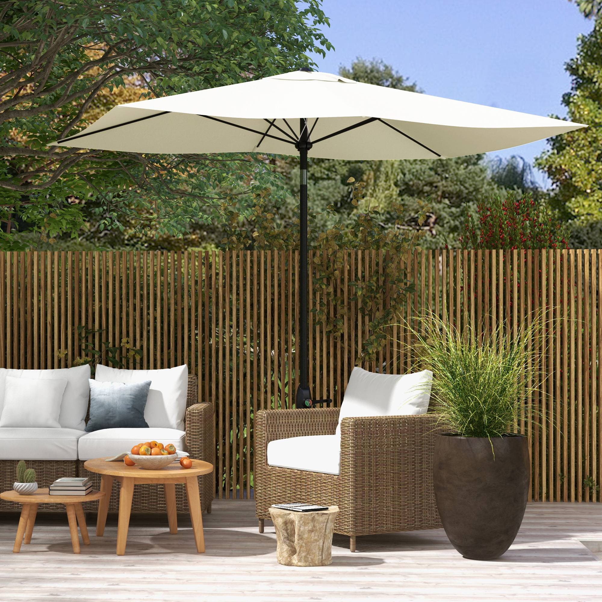 Outsunny - Parasol droit rectangulaire inclinable 2x3m manivelle polyester 180g/m² imperméable haute densité beige - Outsunny - Image 8