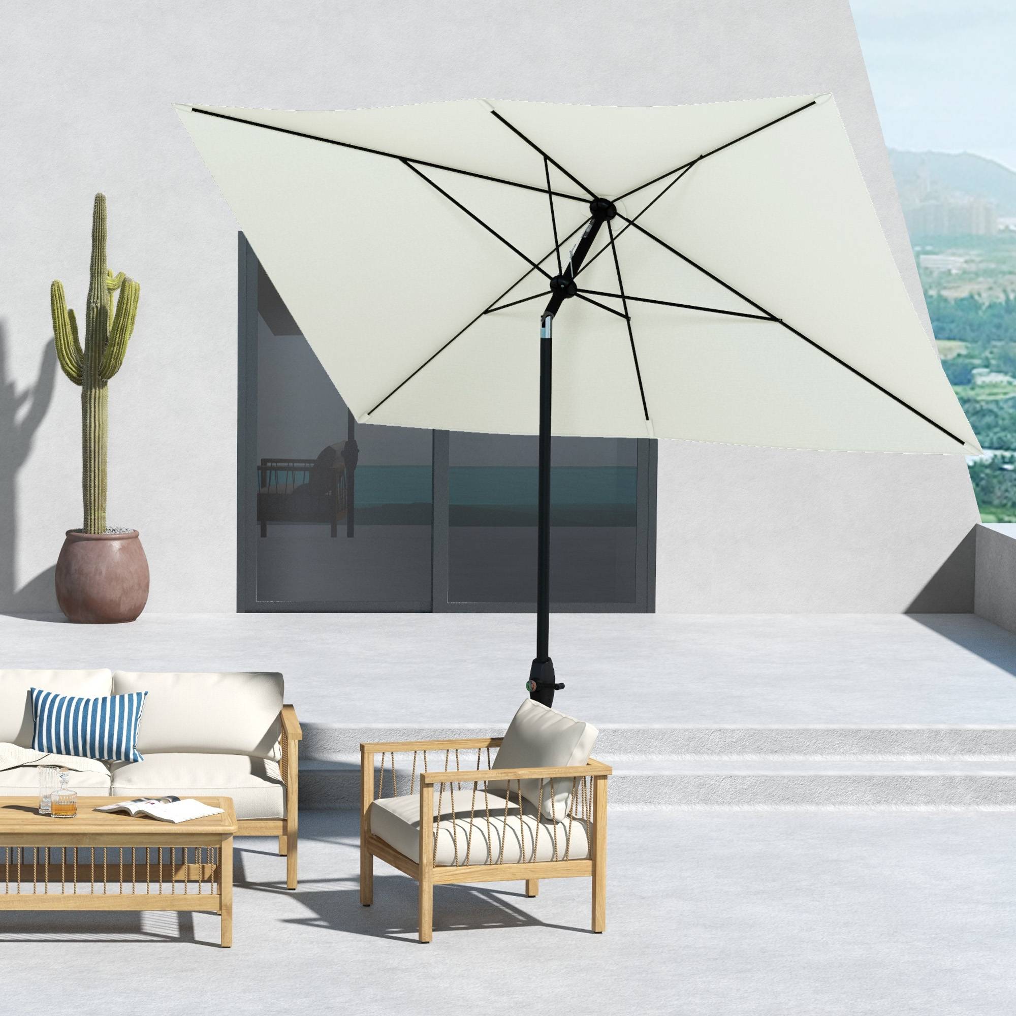 Outsunny - Parasol droit rectangulaire inclinable 2x3m manivelle polyester 180g/m² imperméable haute densité beige - Outsunny - Image 9
