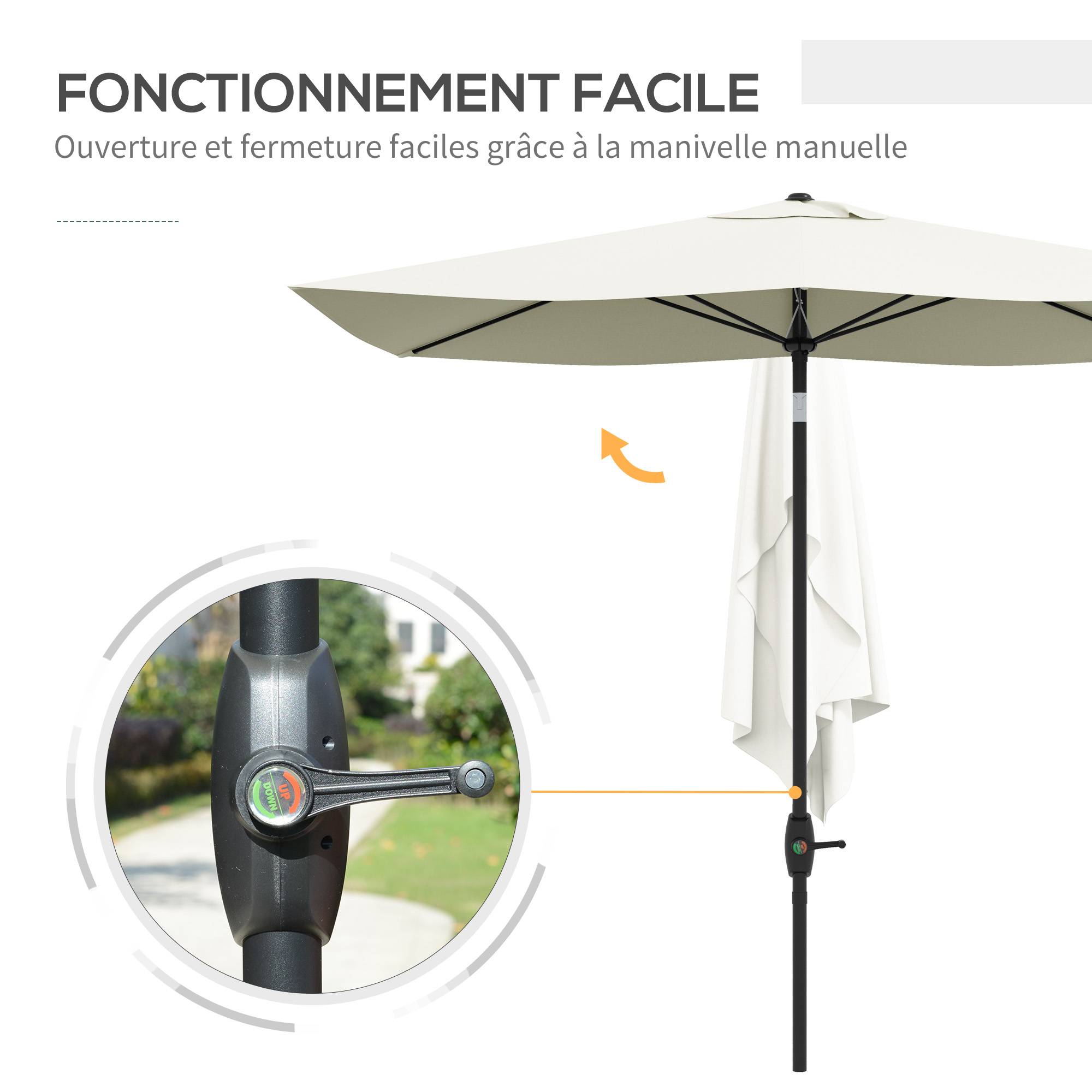 Outsunny - Parasol droit rectangulaire inclinable 2x3m manivelle polyester 180g/m² imperméable haute densité beige - Outsunny - Image 5