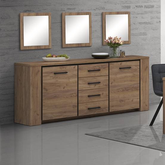 Buffet 4 portes et 4 tiroirs en chêne grisé - ERNESTO | Maison et Styles Buffet 4 portes et 4 tiroirs en chêne grisé - ERNESTO | Maison et Styles