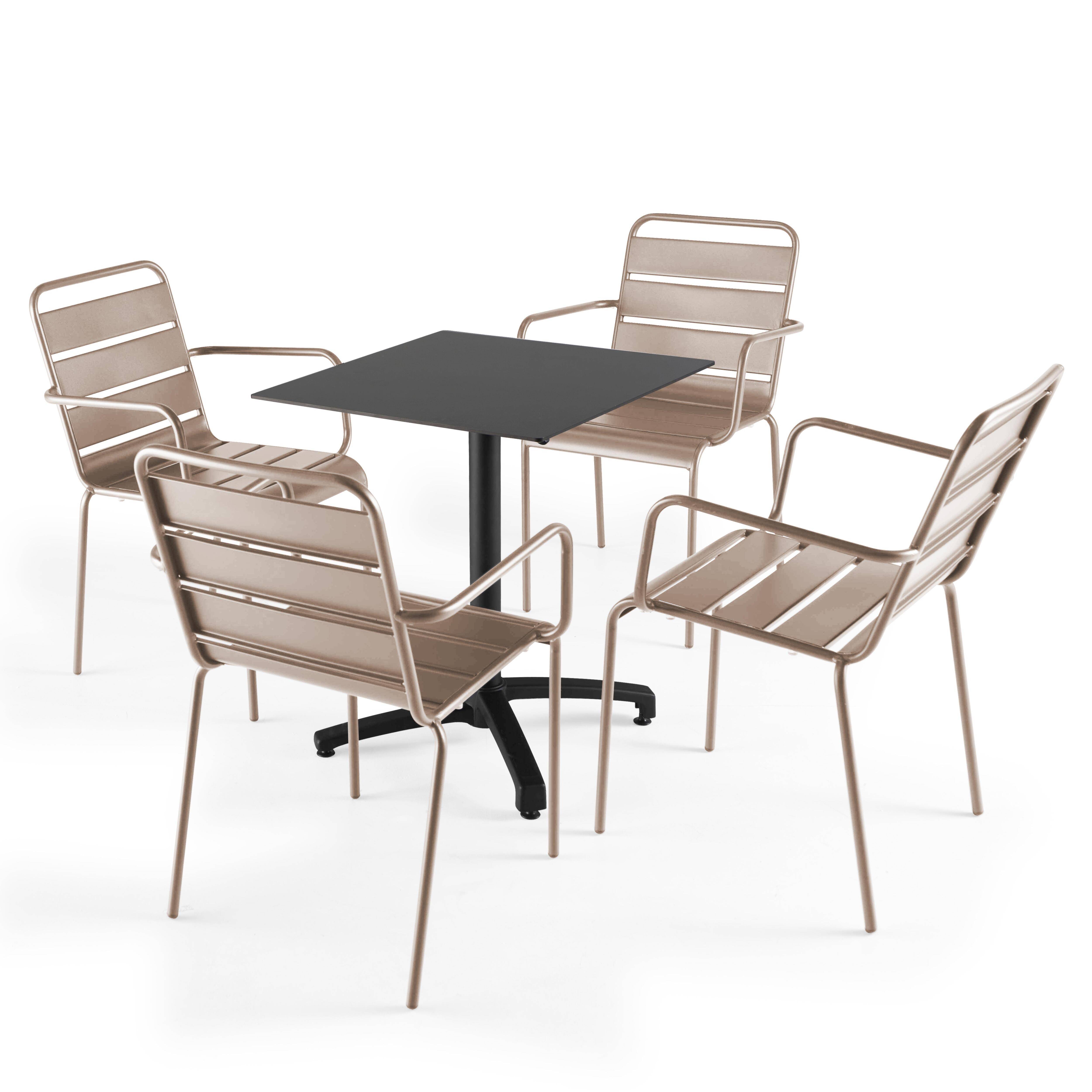 Oviala - Ensemble table de terrasse stratifié noir et 4 fauteuils taupe - Oviala - Imagen 1