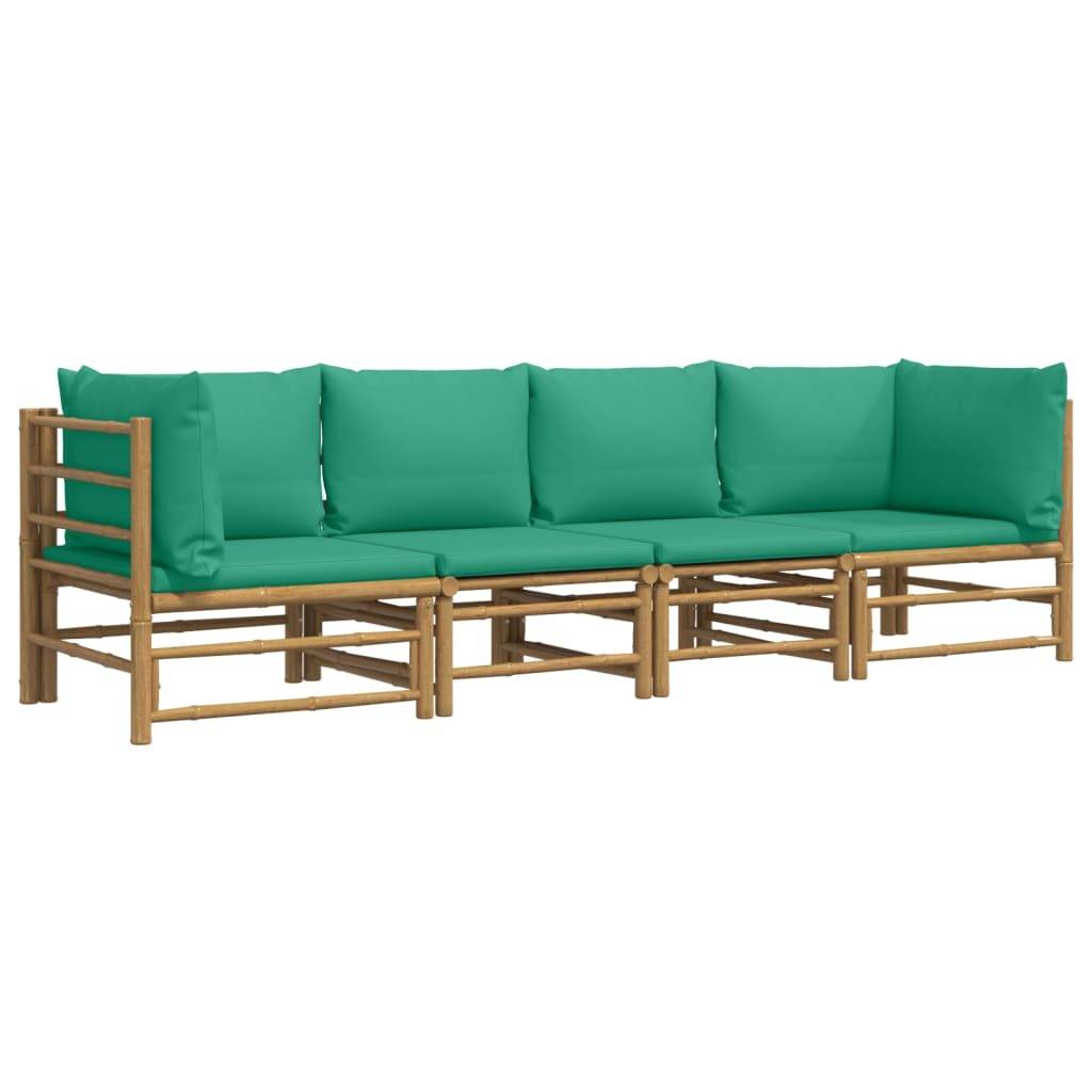 Ensemble Canapé Jardin Bambou 4 pcs Coussins Vert Modulaire – ComfortXL Outdoor Living - Image 3