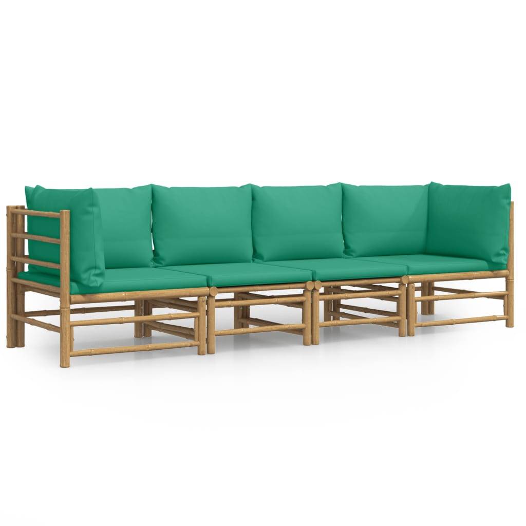 Ensemble Canapé Jardin Bambou 4 pcs Coussins Vert Modulaire – ComfortXL Outdoor Living - Image 2