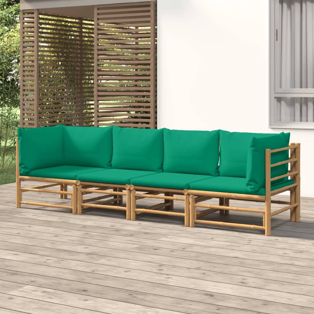 Ensemble Canapé Jardin Bambou 4 pcs Coussins Vert Modulaire – ComfortXL Outdoor Living - Image 1