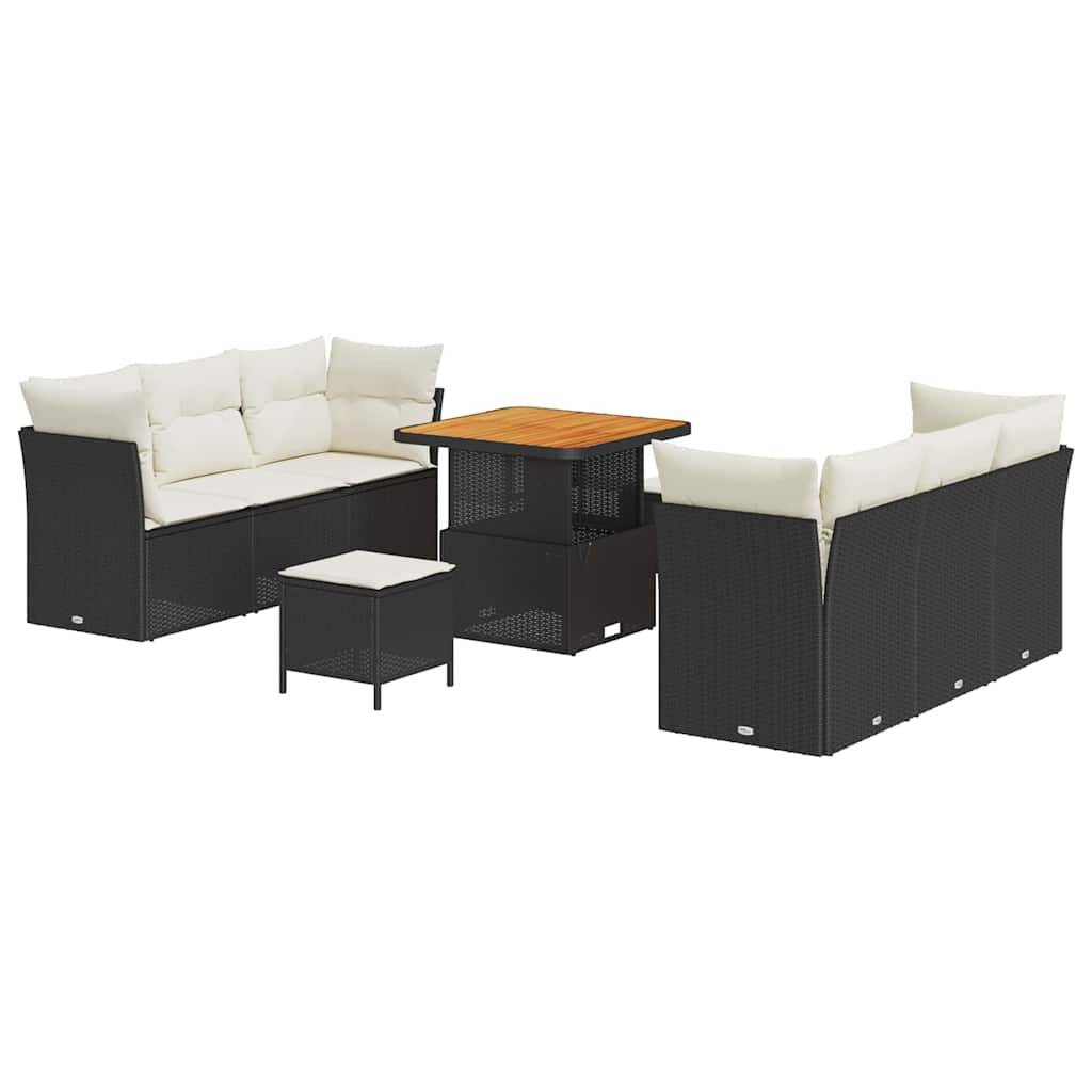 ComfortXL - Salon de jardin 8 places Polyrotin Noir et Bois d'acacia Table basse modulable pour terrasse – ComfortXL Outdoor Living - Image 2