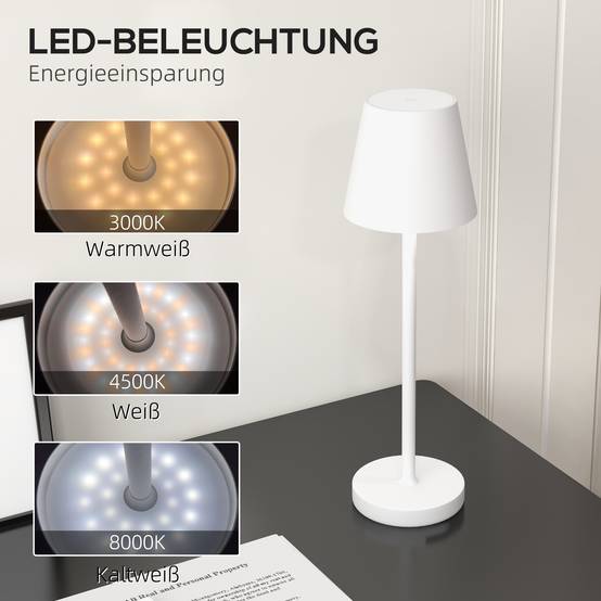 Lampe de Table Sans Fil Métal LED Tactile Rechargeable USB 3 Couleurs Blanc 36cm - ComfortXL Outdoor Living - Image 5