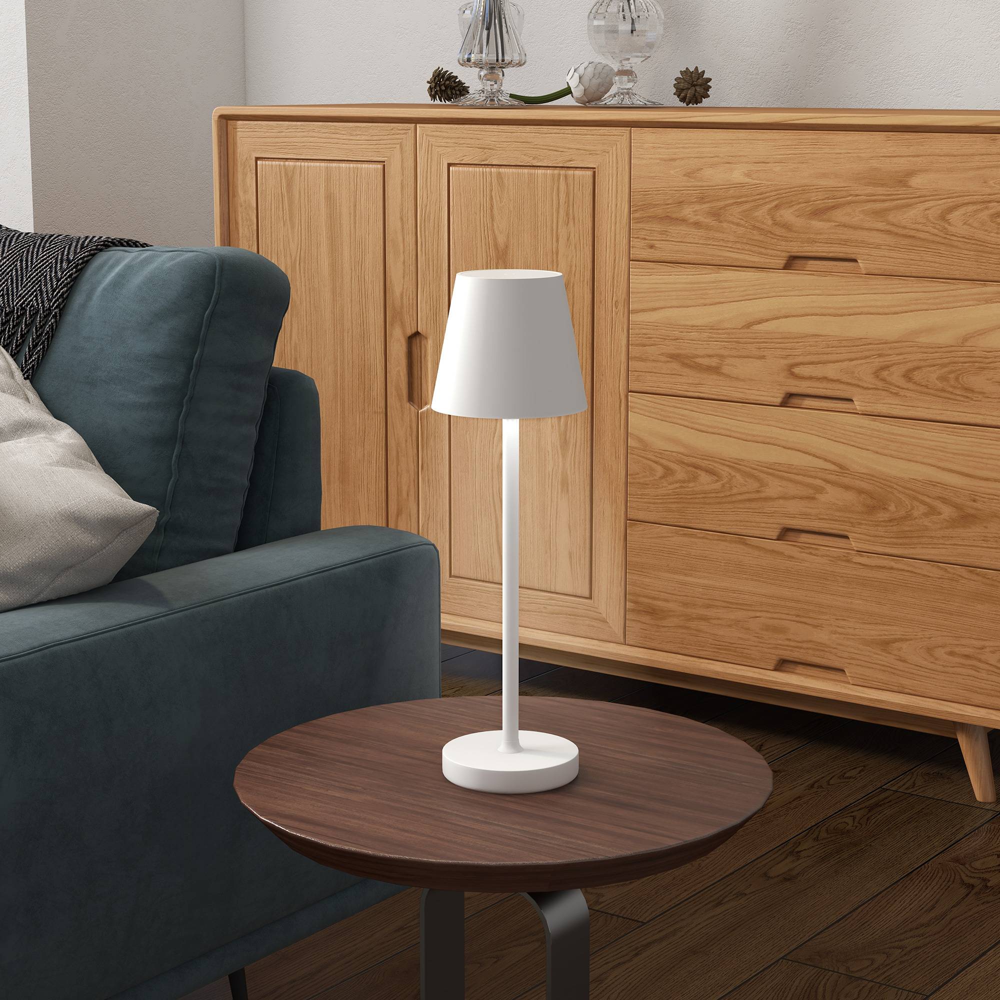Lampe de Table Sans Fil Métal LED Tactile Rechargeable USB 3 Couleurs Blanc 36cm - ComfortXL Outdoor Living - Image 1