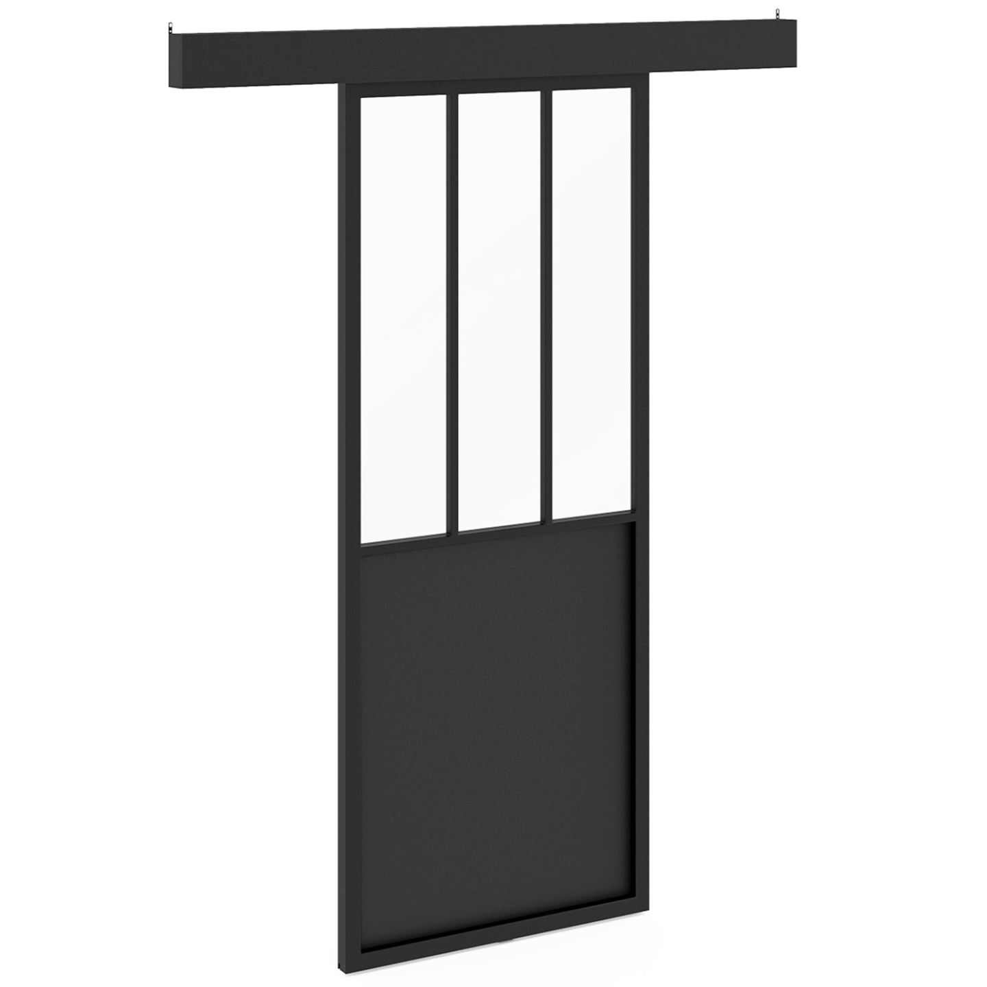 Kit porte coulissante verrière 83 cm en métal + MDF avec rail et fixations - Image 3