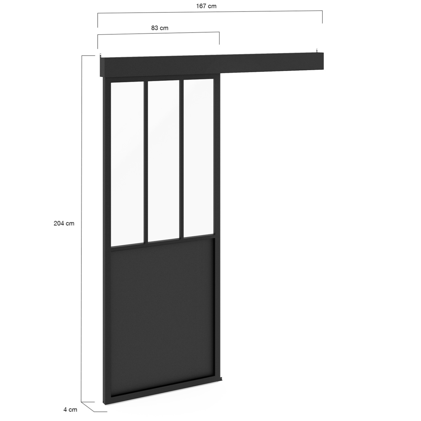 Kit porte coulissante verrière 83 cm en métal + MDF avec rail et fixations - Image 5