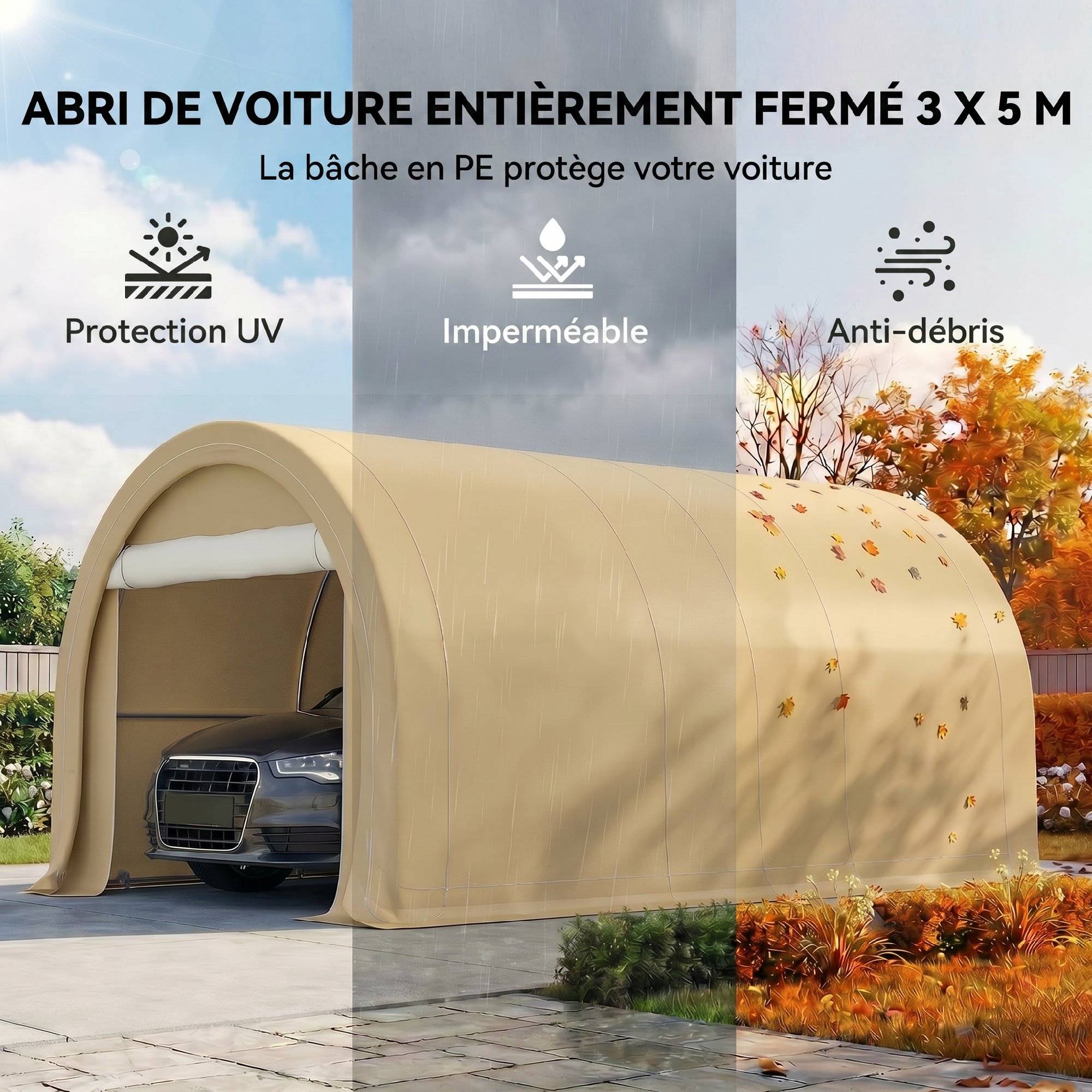 Abri de jardin ouvert acier beige 500 x 300 x 240 cm - PANGIVO - Image 6