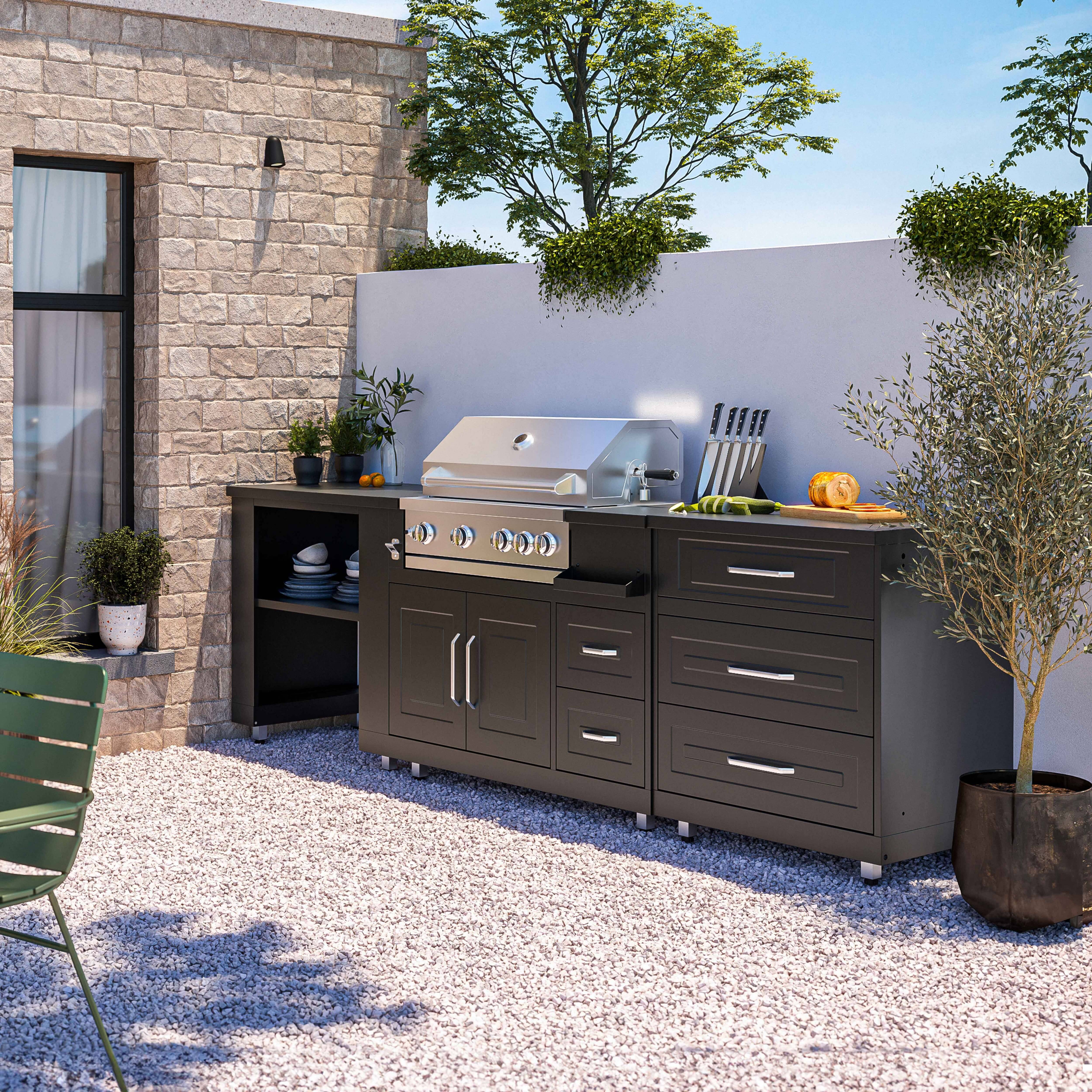 Oviala - Cuisine d'extérieur 3 modules avec barbecue Memphis - Oviala - Imagen 1