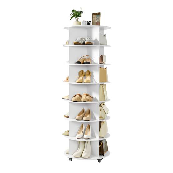 VEVOR Étagère à chaussures présentoir rotatif à 7 niveaux avec roulettes blanc - Image 1