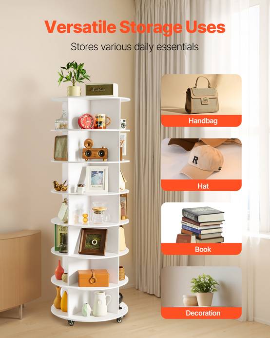 VEVOR Étagère à chaussures présentoir rotatif à 7 niveaux avec roulettes blanc - Image 7