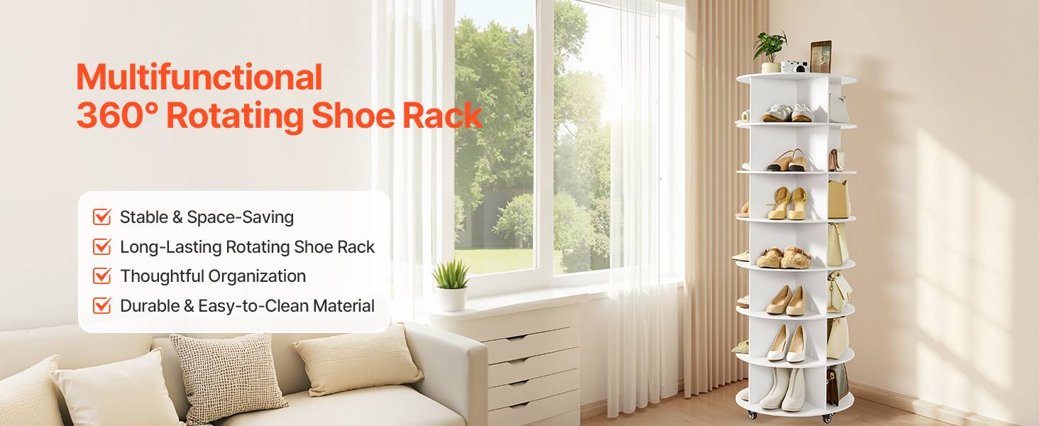VEVOR Étagère à chaussures présentoir rotatif à 7 niveaux avec roulettes blanc - Image 9