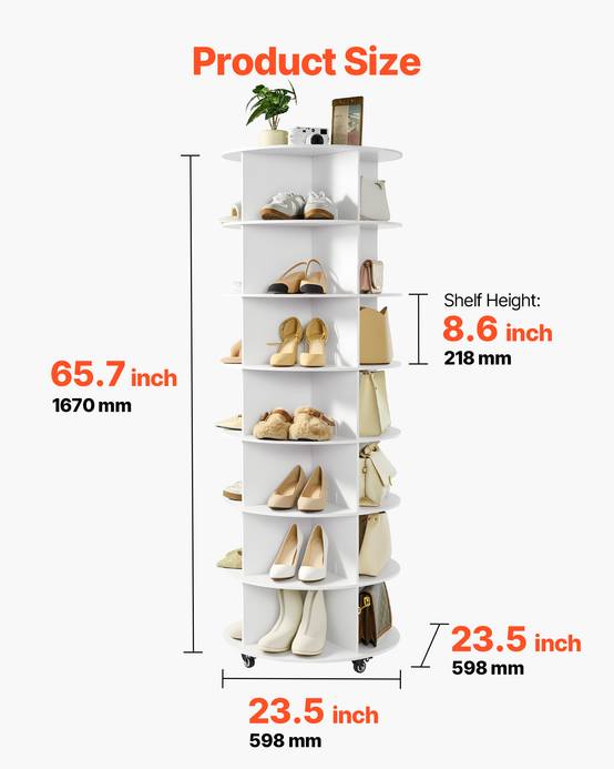 VEVOR Étagère à chaussures présentoir rotatif à 7 niveaux avec roulettes blanc - Image 3