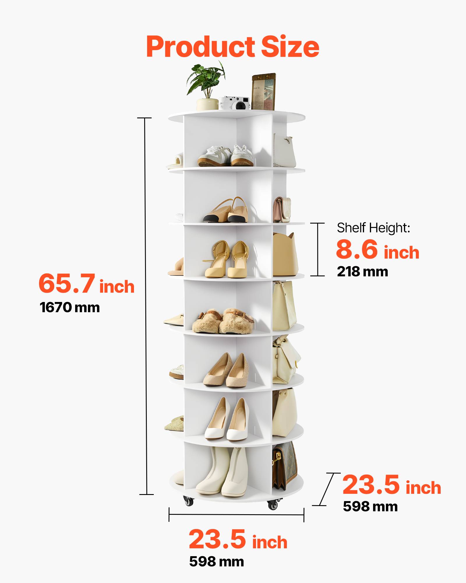 VEVOR Étagère à chaussures présentoir rotatif à 7 niveaux avec roulettes blanc - Image 3
