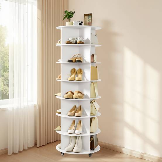 VEVOR Étagère à chaussures présentoir rotatif à 7 niveaux avec roulettes blanc - Image 8