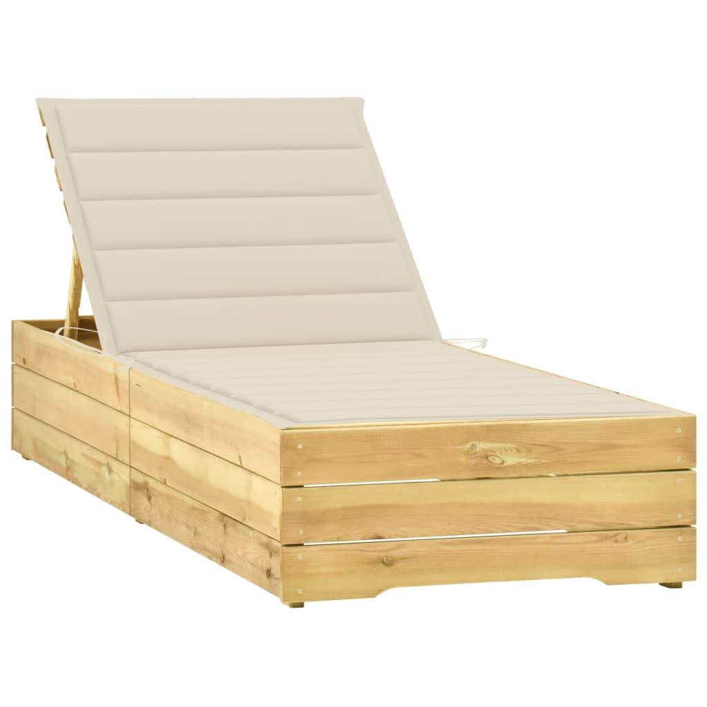 Helloshop26 - Transat chaise longue bain de soleil lit de jardin terrasse meuble d'extérieur avec coussin crème bois de pin imprégné - Imagen 1