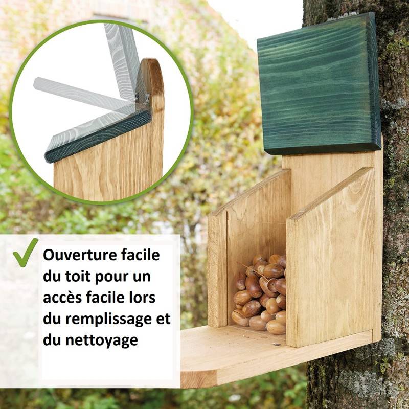 Mangeoire Écureuil Distributeur de nourriture éxtérieur robuste en bois massif et vitre plexiglas de haute qualité"328 Écu" - Image 2