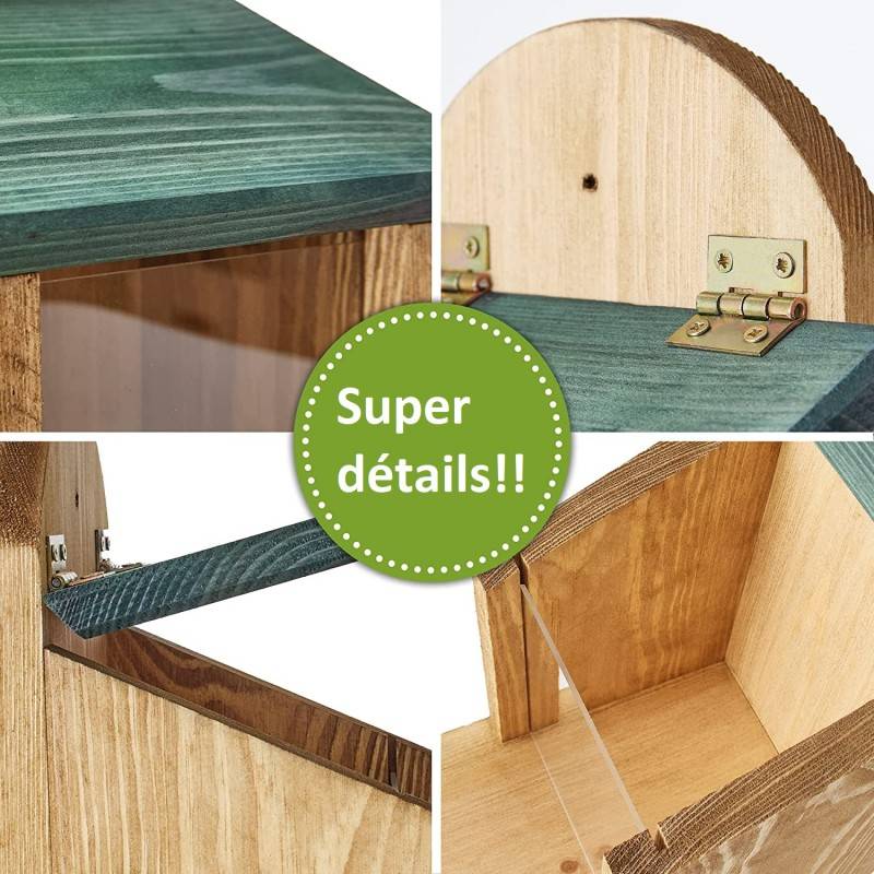 Mangeoire Écureuil Distributeur de nourriture éxtérieur robuste en bois massif et vitre plexiglas de haute qualité"328 Écu" - Image 4
