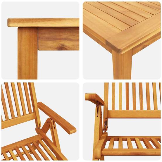 Table et chaises de jardin pliantes Bois d'acacia massif pour 6 convives sur patio ou balcon Marron – ComfortXL Outdoor Living - Image 3
