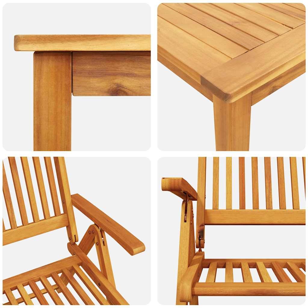 Table et chaises de jardin pliantes Bois d'acacia massif pour 6 convives sur patio ou balcon Marron – ComfortXL Outdoor Living - Image 3