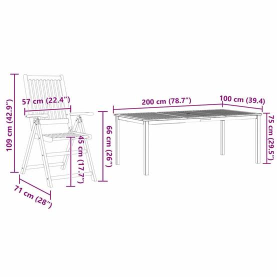 Table et chaises de jardin pliantes Bois d'acacia massif pour 6 convives sur patio ou balcon Marron – ComfortXL Outdoor Living - Image 5