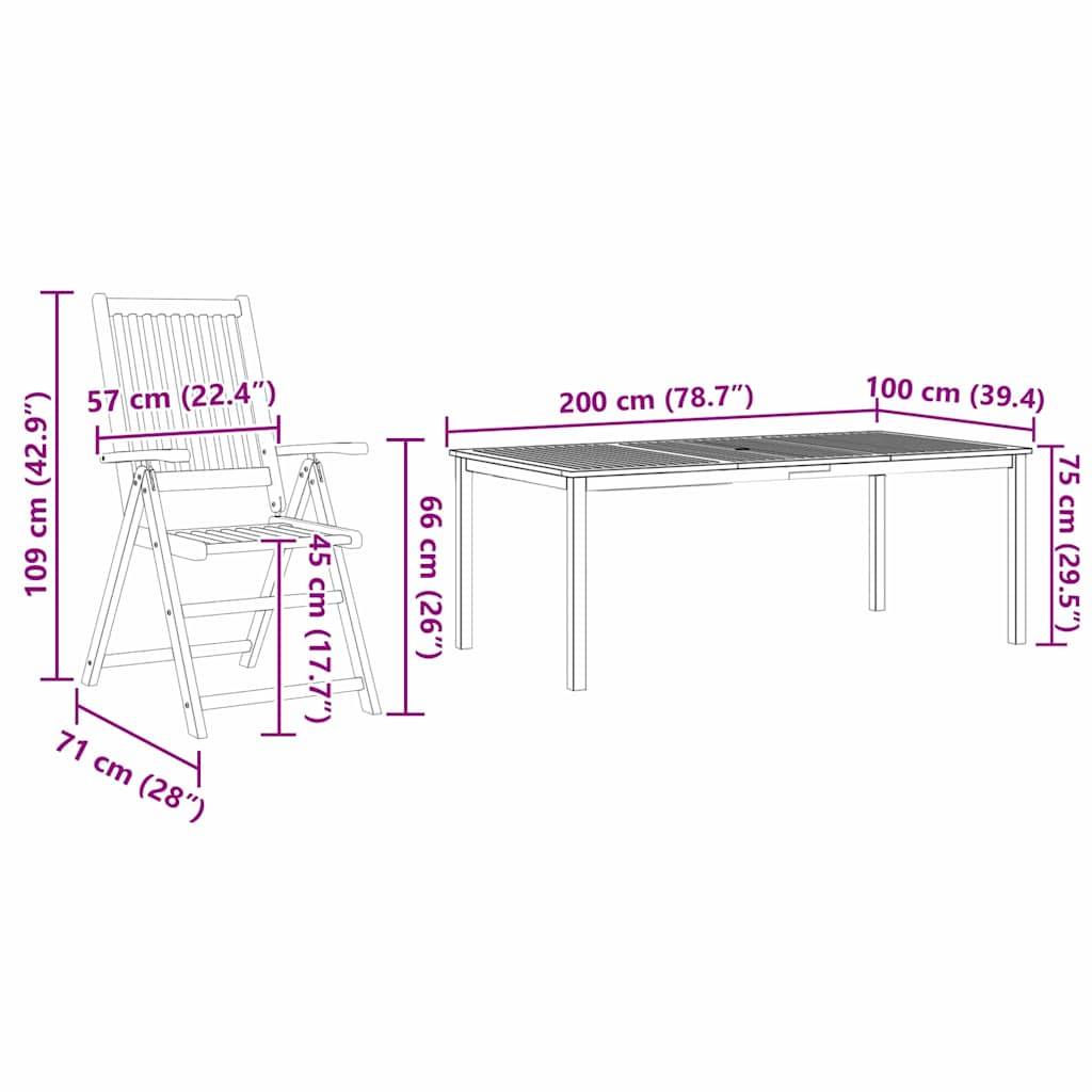 Table et chaises de jardin pliantes Bois d'acacia massif pour 6 convives sur patio ou balcon Marron – ComfortXL Outdoor Living - Image 5
