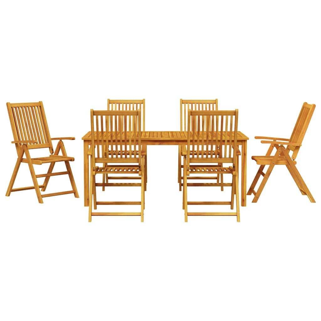 Table et chaises de jardin pliantes Bois d'acacia massif pour 6 convives sur patio ou balcon Marron – ComfortXL Outdoor Living - Image 7
