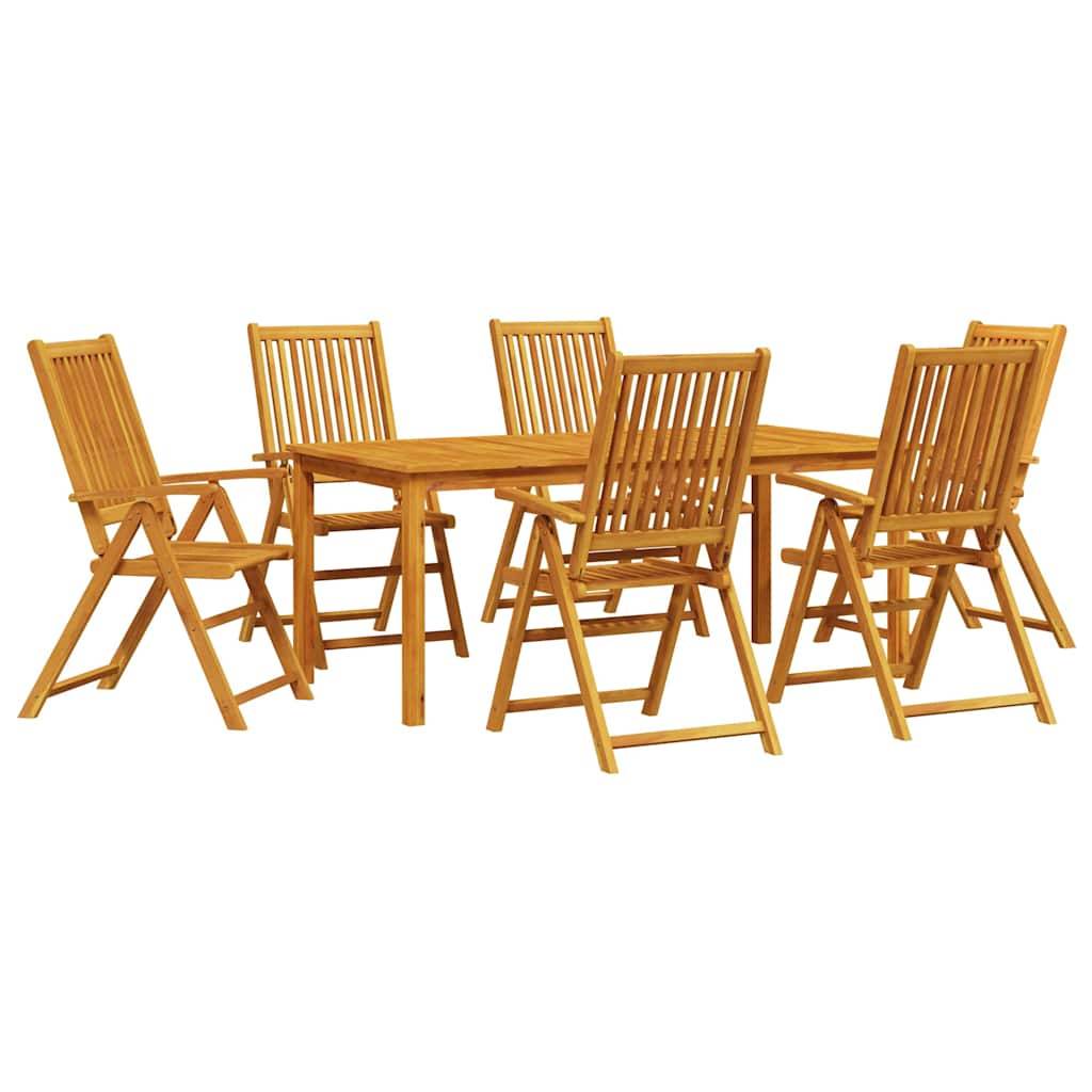 Table et chaises de jardin pliantes Bois d'acacia massif pour 6 convives sur patio ou balcon Marron – ComfortXL Outdoor Living - Image 2