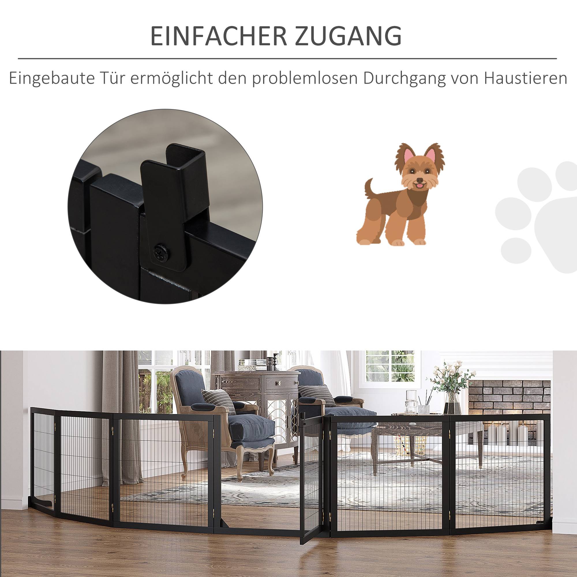 Barrière pour chien pliable 432 x 36 x 70 cm, pin, noir - Image 10