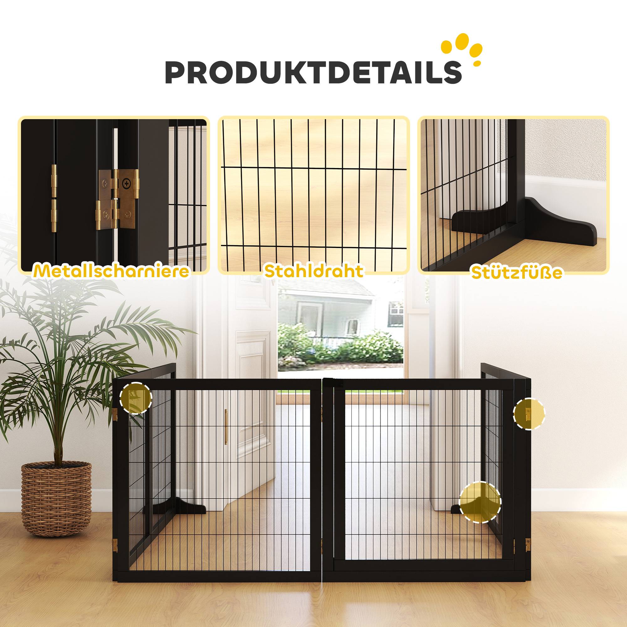 Barrière pour chien pliable 432 x 36 x 70 cm, pin, noir - Image 8