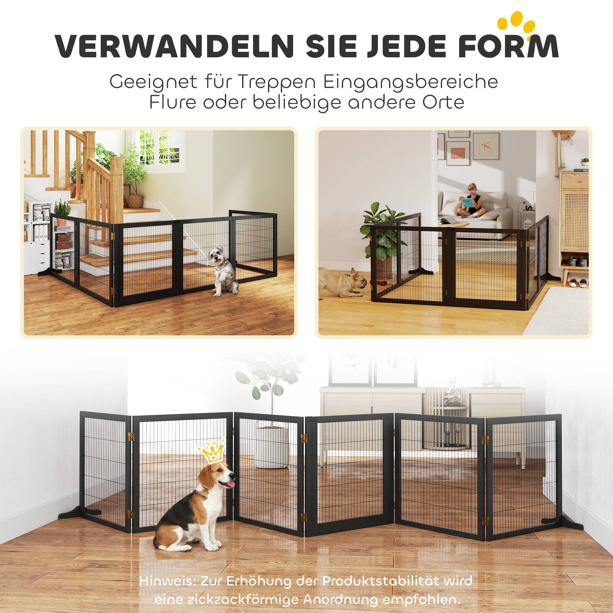 Barrière pour chien pliable 432 x 36 x 70 cm, pin, noir - Image 6