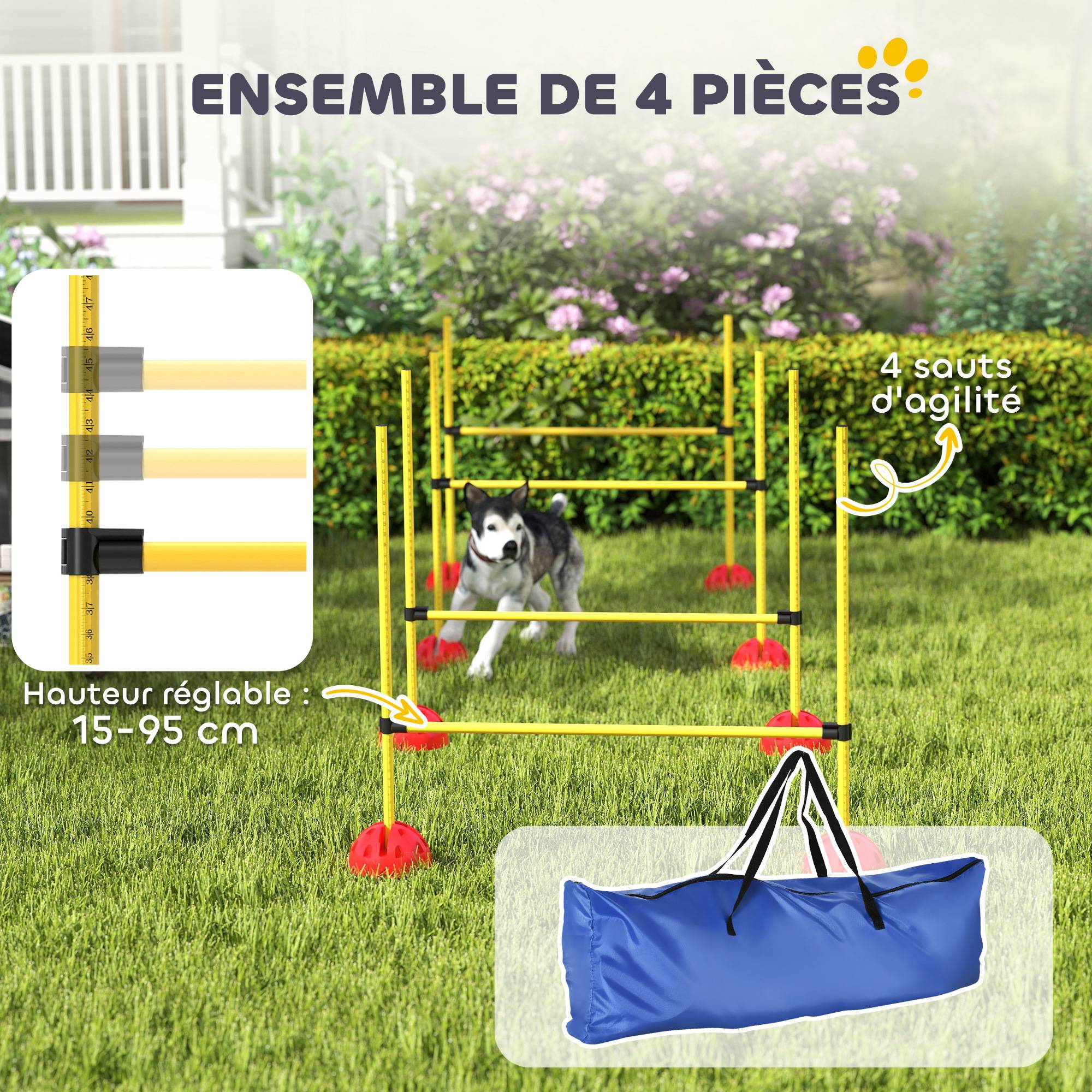 Kit d'agilité pour chien ABS jaune et orange 124 x 19.5 x 103 cm - PANGIVO - Image 6