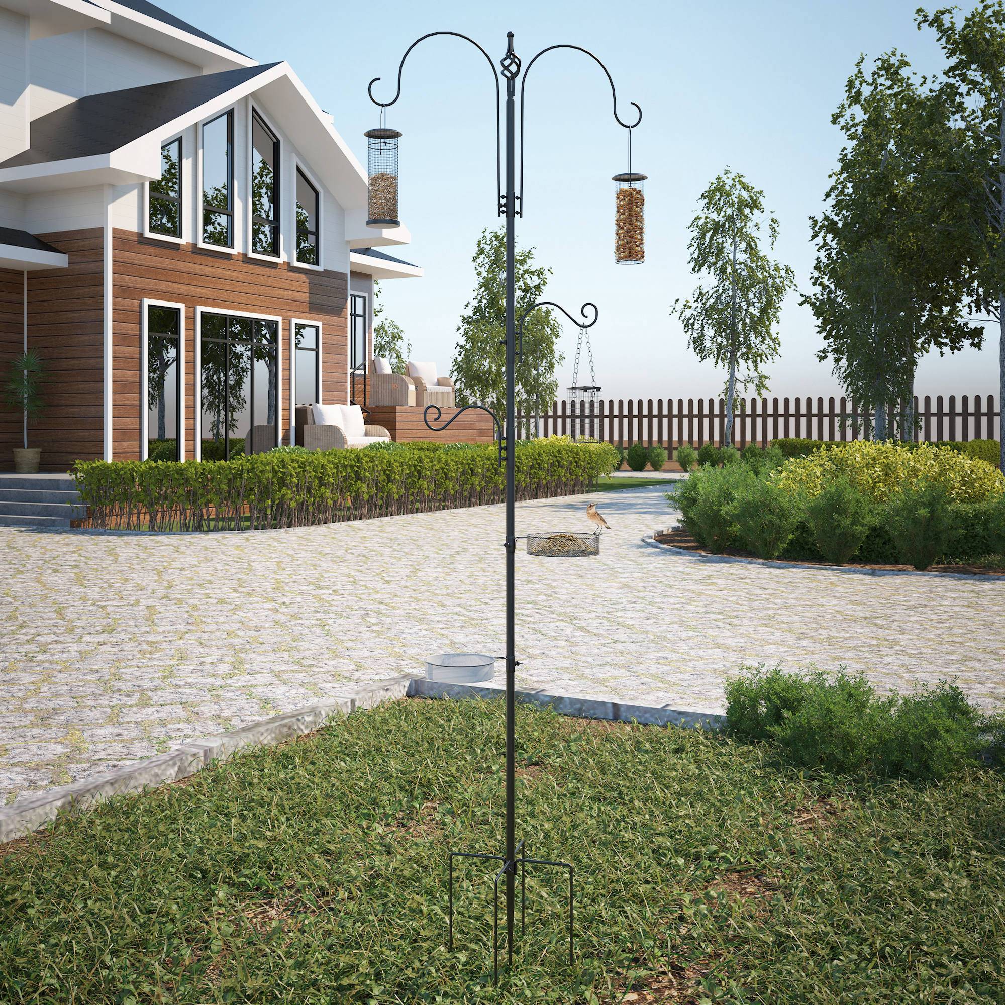 Station d'alimentation pour oiseauxs acier noir 54.5 x 54.5 x 208 cm - PANGIVO - Image 4
