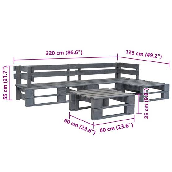4 pcs Salon de jardin palette - Mobilier d'extérieur Bois Gris-JU8038 - Image 3