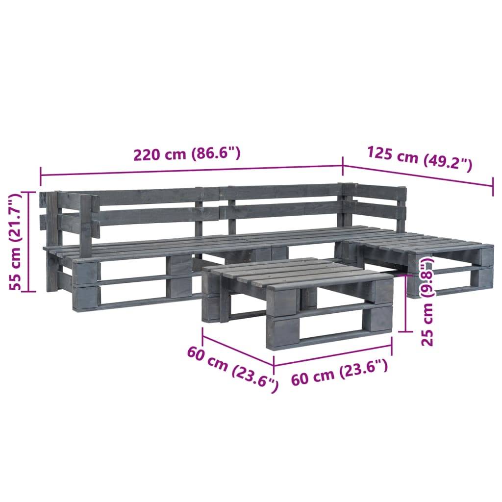 4 pcs Salon de jardin palette - Mobilier d'extérieur Bois Gris-JU8038 - Image 3