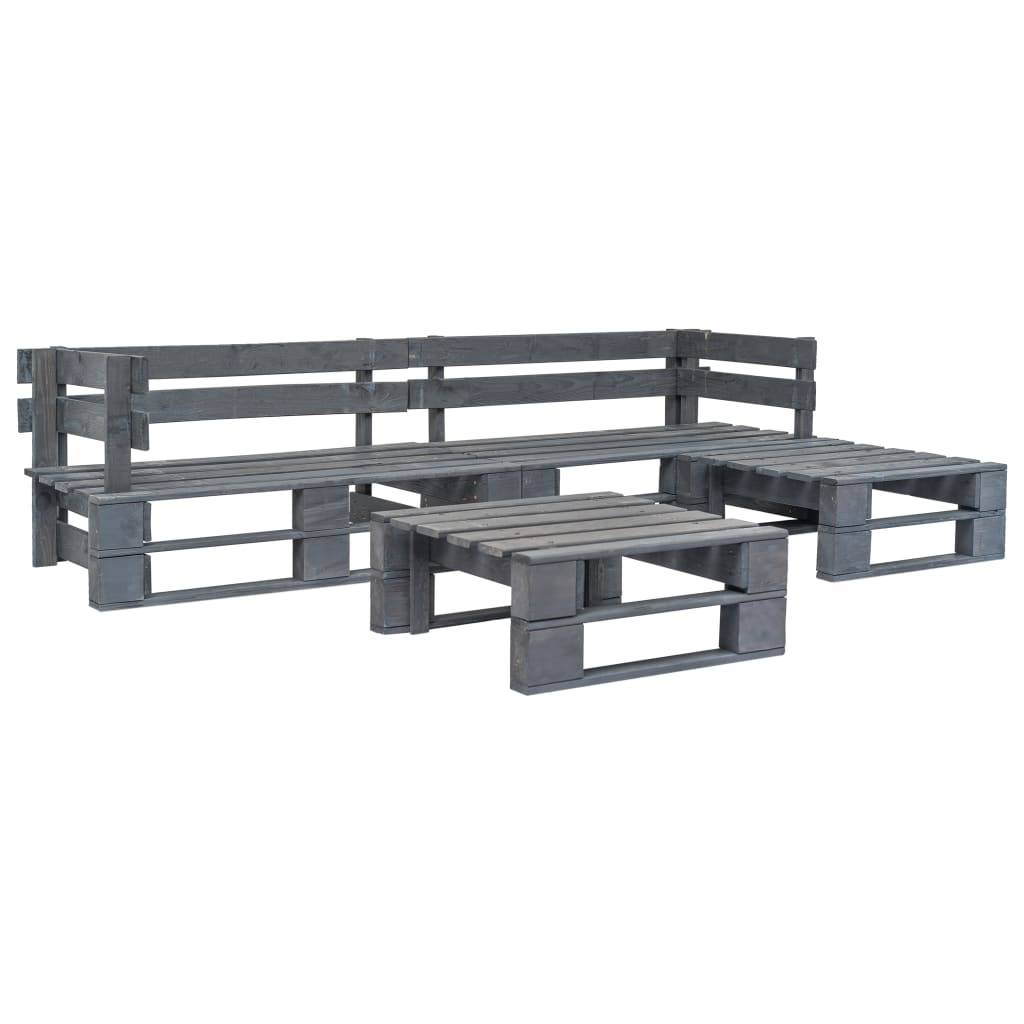 4 pcs Salon de jardin palette - Mobilier d'extérieur Bois Gris-JU8038 - Image 2