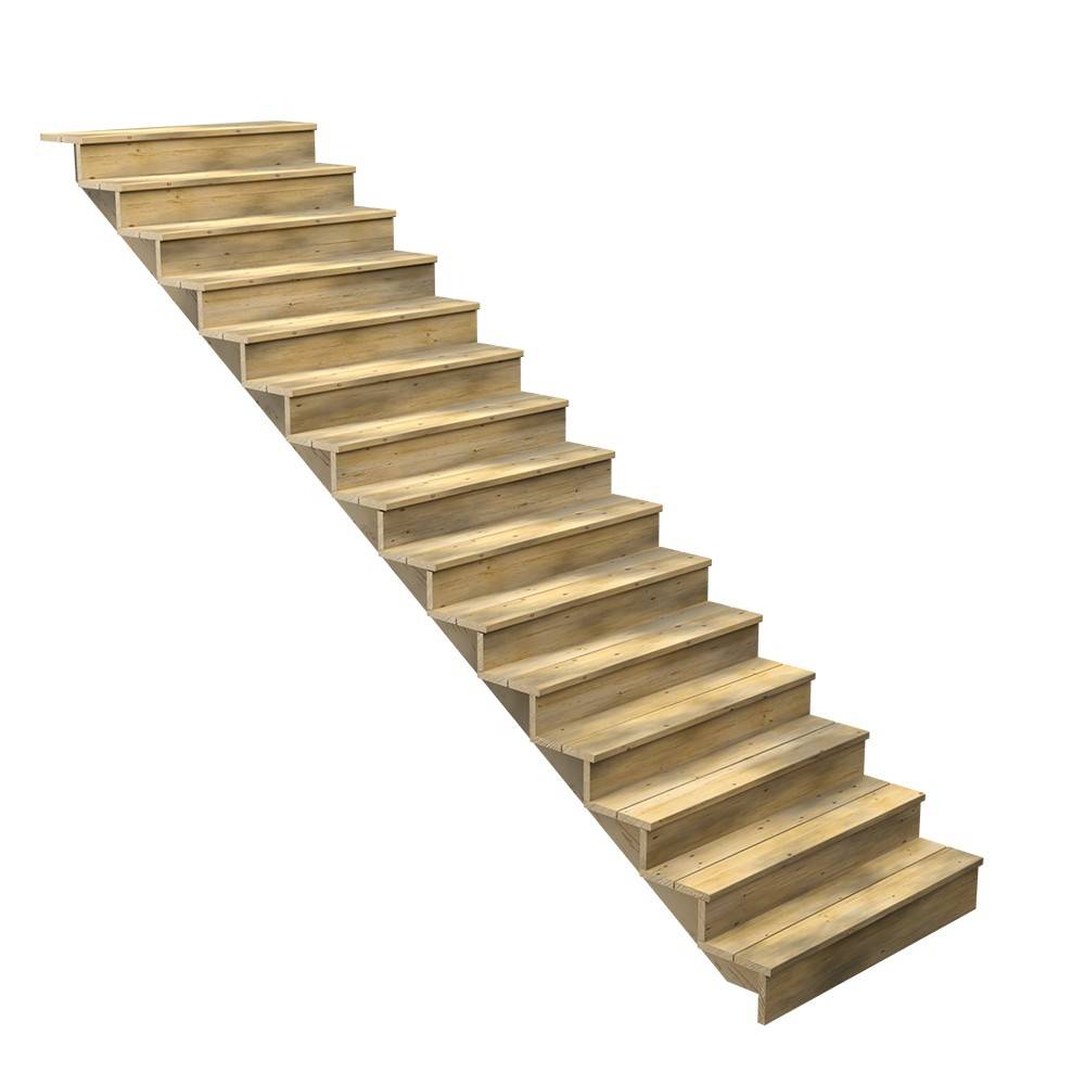 Decklinea - Escalier Bois Exterieur - 15 Marches Pleines - Largeur : 1m20 - Hauteur : 2m55 - Avec Contremarches - Pin du Nord - Imagen 1