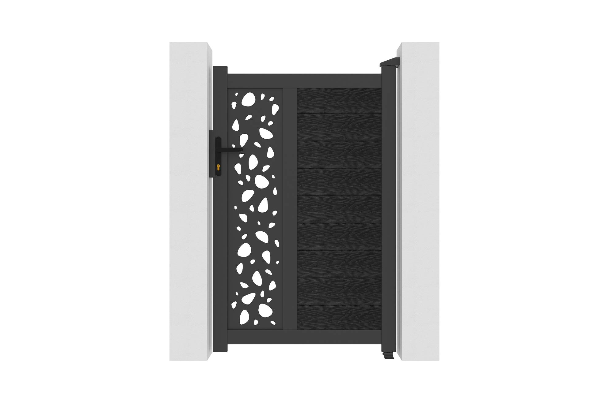 CASANOOV - Portillon bois composite 1m ATHOS SUNNY H.160cm gris anthracite avec cadre aluminium + 2 poteaux EIFEL aluminium 15x15cm - Image 3