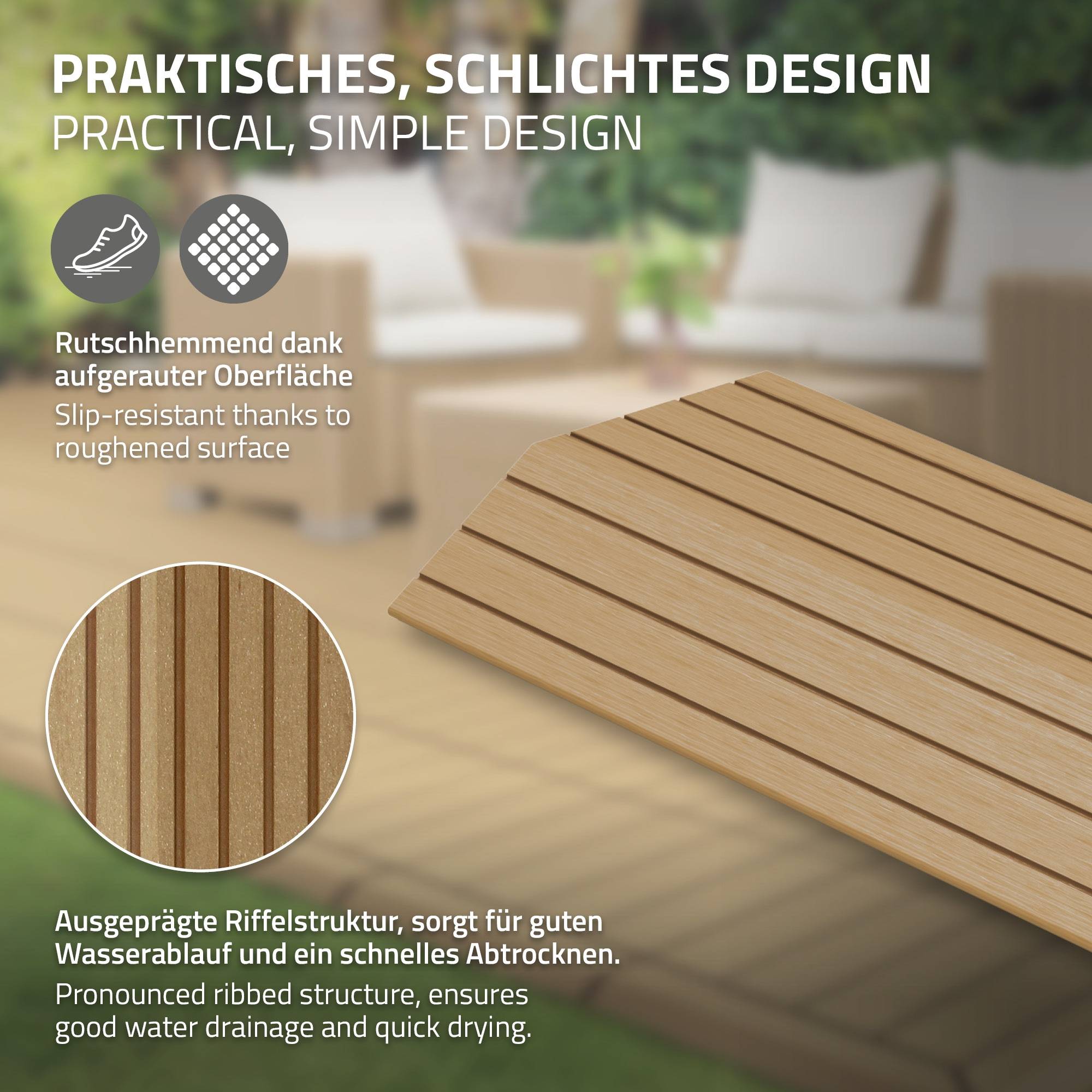 Bordure de finition coin droit 38x2x7,5cm teck Plinthe d'angle striée aspect de bois avec drainage et structure de support système d'encliquetage - Image 4