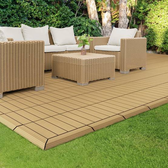 Bordure de finition coin droit 38x2x7,5cm teck Plinthe d'angle striée aspect de bois avec drainage et structure de support système d'encliquetage - Image 8